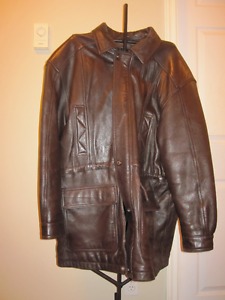 Mens 3/4 length winter leather coat