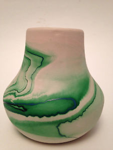Nemadji Pottery Hand Painted Posy Vase Green Motif