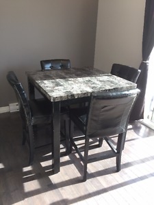 REDUCED - Counter-height dining set w/ 4 leather chairs