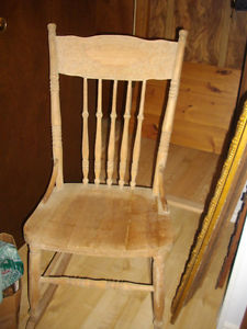SOLID ANTIQUE PINE PRESS BACK ROCKING CHAIR