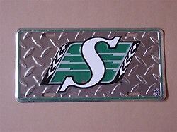 Sask Roughriders Diamond Cut Motorcycle License Plate (New)