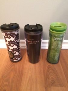 Three Starbucks thermal mugs