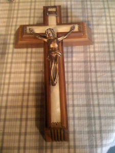 Vintage Last Rites/Sick Call Wood Crucifix w/ Holy Water