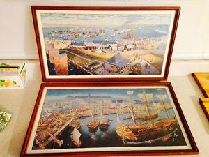 2 Vintage Framed English Harbour Scenes, 23" x 13"