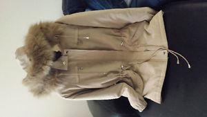 Beige Winter Jacket with Real Fur lining