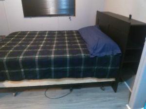 Double Bed with IKEA Bookcase Headboard