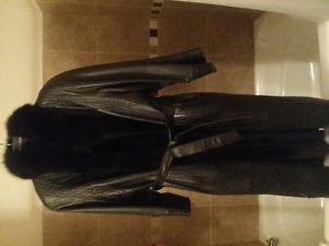 Leather coat, fur lined 3/4 length