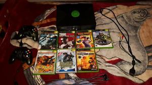 Original Xbox with 7 games and 2 controllers, power and AV