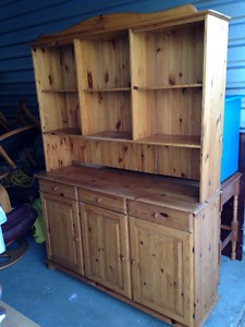 Solid Pine Two-Piece Buffet/Hutch Dining Room Cabinet