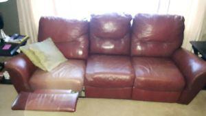 red leather reclining couch 150$