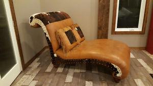 Beautiful Western Leather and Cowhide Chaise
