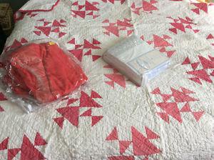 ANTIQUE RED & WHITE TWIN QUILT + SHEETS