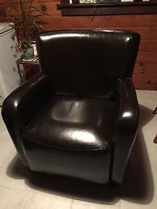 Comfy Faux Leather Arm Chairs (Two)