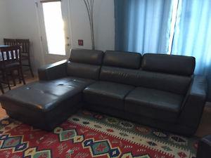 Leather sectional sofa, chaise lounge with moveable