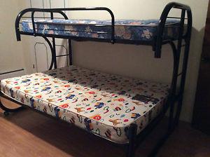 Newer bunk bed, black with mattresses