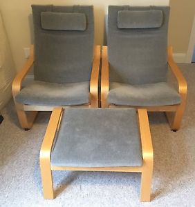 Two IKEA Poäng Armchairs And One Poäng Footstool