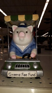 VINTAGE PIGGY BANK GOLF CART PIGGY DRIVING