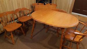 Wooden kitchen table with leaf, 6 chairs