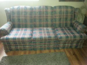 plaid style couch and chair,some wear but not too bad,clean
