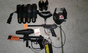 2 paintball markers and gear