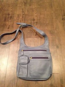Grey/blue leather cross body purse