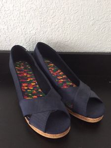Navy Blue Cork Wedge Shoes