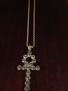 Nice iced out ankh pendant with gold plated chain