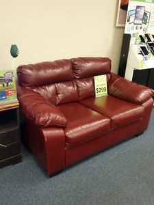Red blended leather loveseat