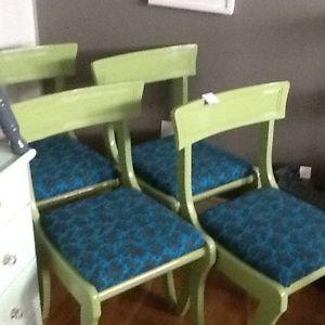 4- green chairs w/ fabric seats
