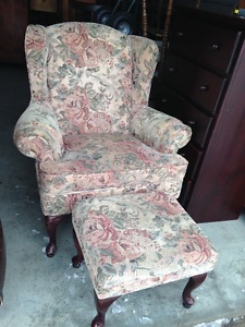 Beautiful Cherry Queen Ann Wing Back With Foot Stool