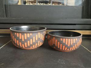 TWO VINTAGE HANDMADE CLAY BOWLS FOR SALE