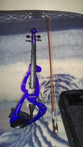 purple violin with bow with case.