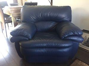 Italian leather couch and chair blue in colour