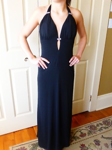 Long Black Gown with Plunging Neckline - Size 8