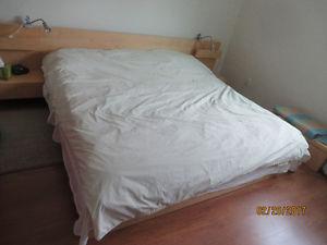 Near New Ikea king size bed w/night tables and linen