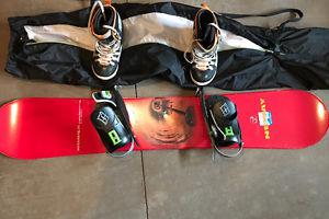Snowboard set- board, boots, bindings, bag