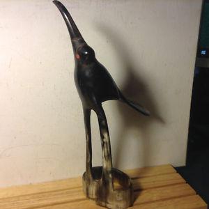 Vintage Hand Carved Horn Bird Sculpture Art Figurine 11"