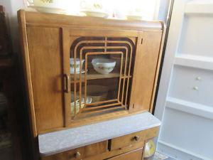antique country kitchen hossier with bread board