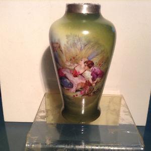 Antique Miniature Vase Scene Hallmarked Silver Rim