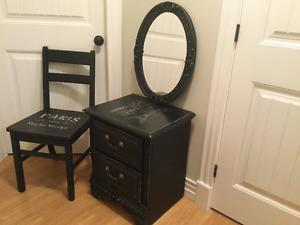 Chalk painted Side table, chair, mirror