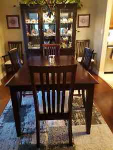 Dark table with 6 chairs, Buffet/Lighted Hutch