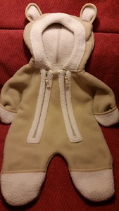 LL Bean Baby 1Pc Pram Suit Fleece Hooded with Ears 0-3mts,