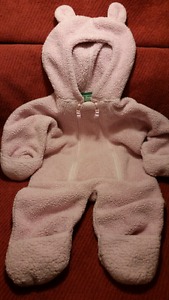 LL Bean Pink Baby Girls Pram Fleece Snowsuit Size 6-12Mts,