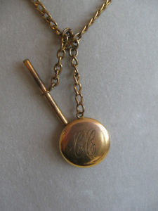 UNUSUAL ANTIQUE GOLD PLATED WATCH FOB with LOCKET ATTACHMENT