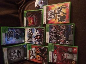 Xbox360 console with games and 2 guitars