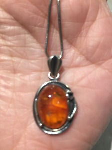 Yellow Baltic Amber pendant /Sterling Silver 16" chain for
