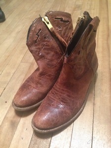 women's brown leather steve madden ankle cowgirl boots