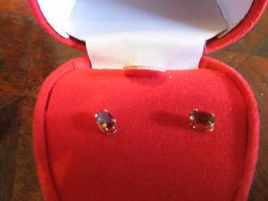 14k gold garnet earrings oval stones