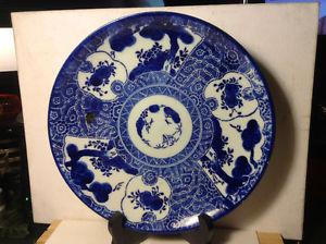 ANTIQUES CHINESE BLUE & WHITE GEOMETRIC PLATE