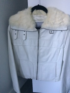 Jacket- Leather jacket with real rabbit fur